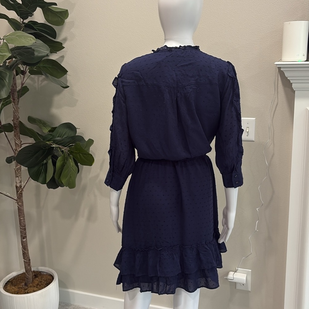 NWT ASOS Swiss Dot Ruffle Skater Dress Size 12 Oasis Navy Tie Waist Button Front - Picture 6 of 13